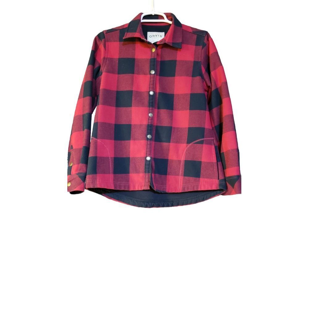Orvis Shirt Jacket Women Small Flannel Navy Pink Shacket Plaid Snap Up Lined‎